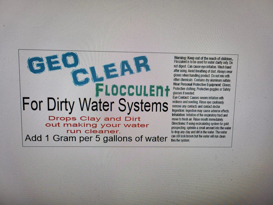 Geo Clear Water Floc for Clearing Muddy & Clay Filled Water Gold Prospecting